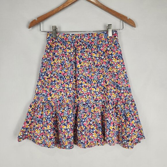 Old Navy Floral Skirt For Girls Size 8 Ruffle Flowy Cottage Blue Red Yellow - Picture 1 of 6